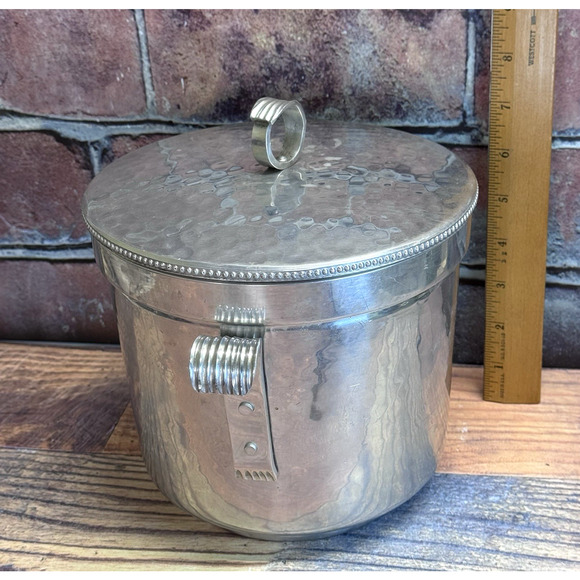 BW Buenilum Hammered Aluminum Ice Bucket 2 Handle Champagne Wine Holder Lid‎ MCM - Picture 3 of 9